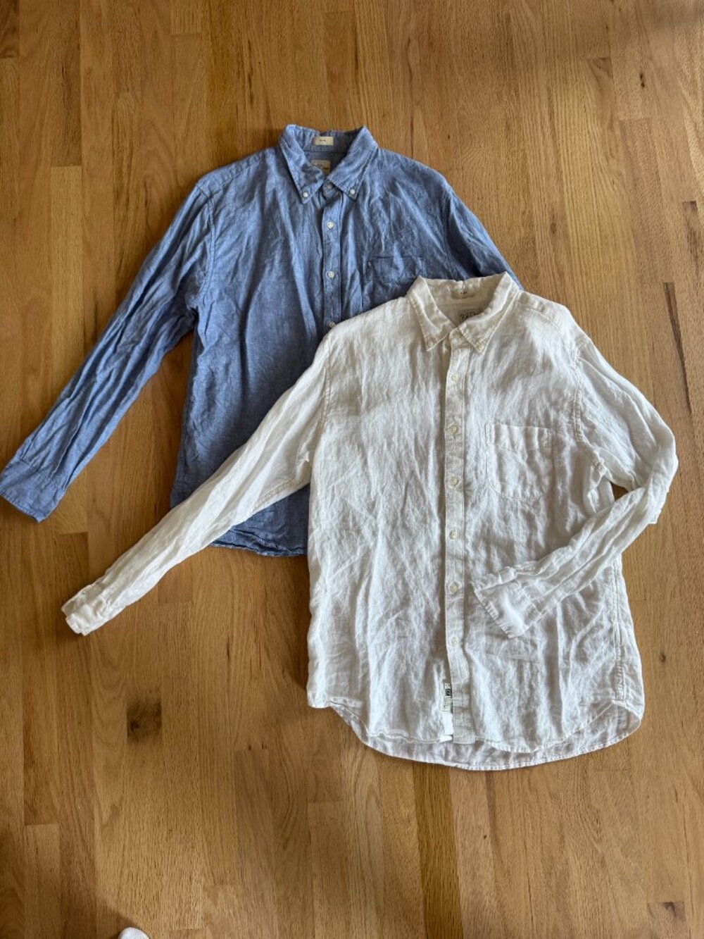 J.Crew Men's Irish Linen Shirt Bundle – 2 Shirts | Slim Large | White & Blue
